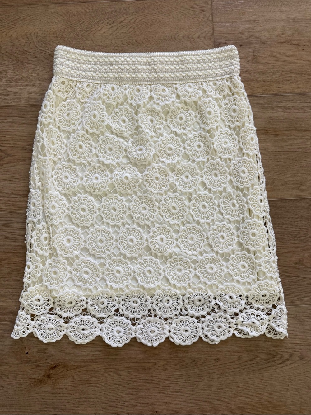 Lapis Floral Crochet Lace Pencil Skirt Ivory Large